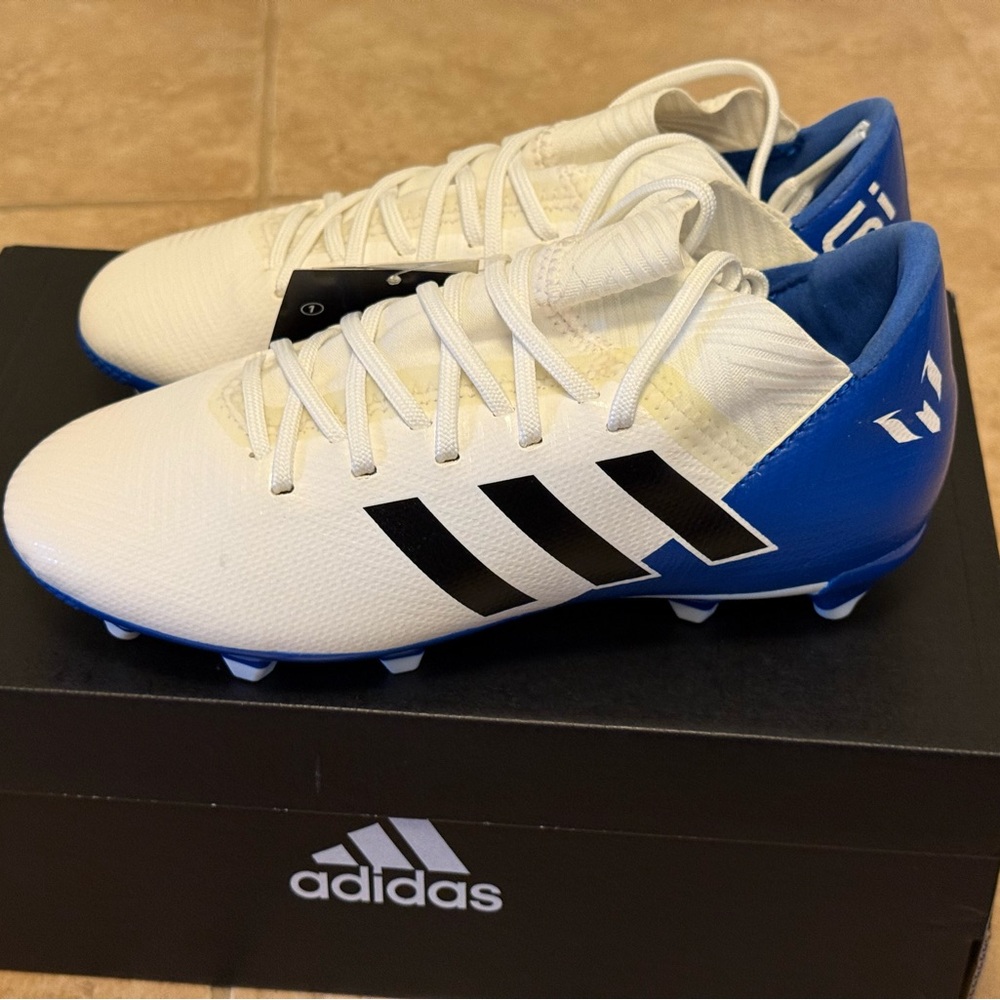 ADIDAS youth Nemeziz Messi 18.3 FG White and Blue Soccer Cleats - Picture 5 of 16
